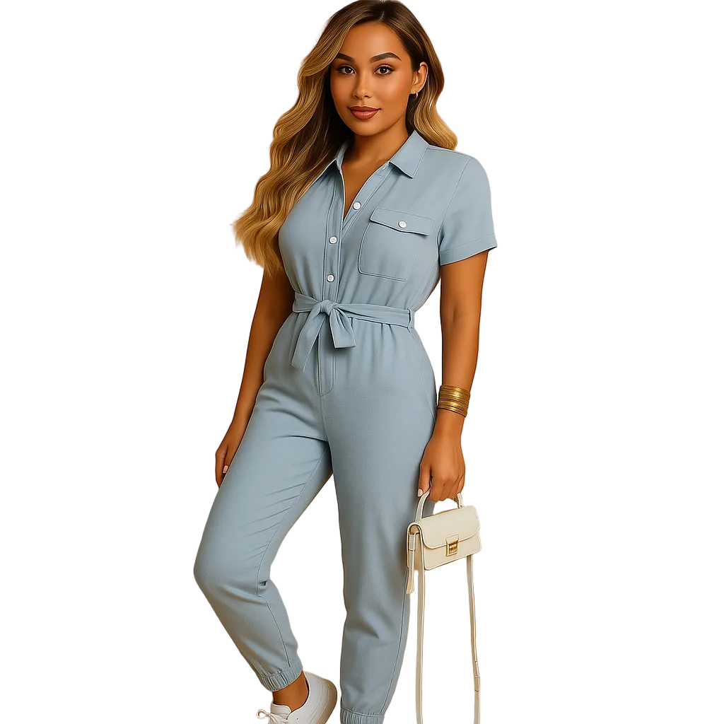 Tailored jumpsuit for women with button closure and flattering silhouette, perfect for work, social events, and elegant dinners.