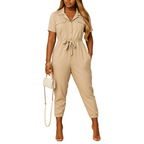 Tailored jumpsuit for women with button closure and flattering silhouette, perfect for work, social events, and elegant dinners.