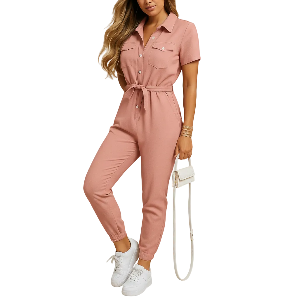 Women's tailored button front jumpsuit for business casual wear