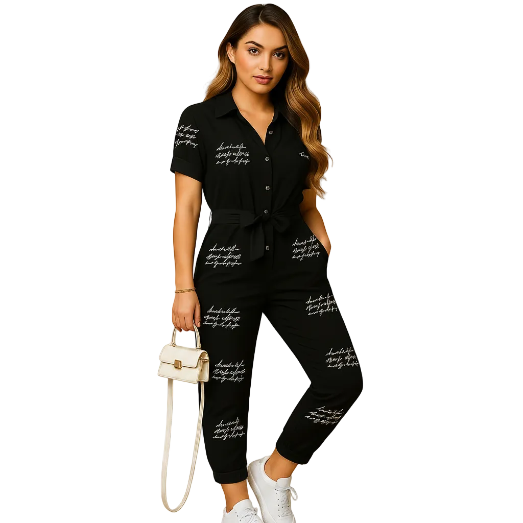 Tailored jumpsuit for women with button closure and flattering silhouette, perfect for work, social events, and elegant dinners.