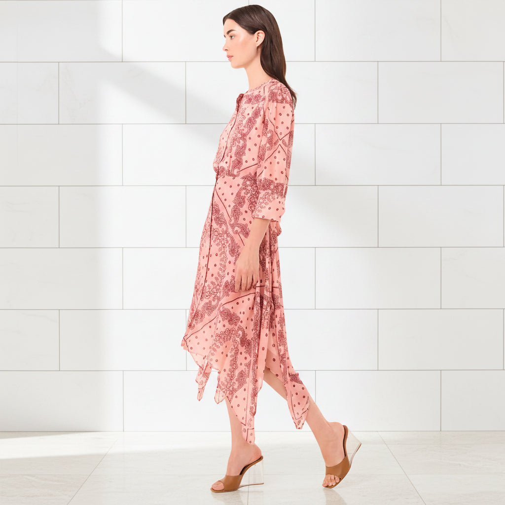 Women's bandana print handkerchief midi dress side view