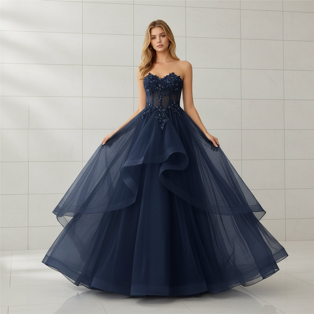 Women's lace corset ball gown front view