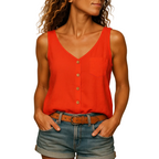 orange women's lace V neck blouse for work and special occasions