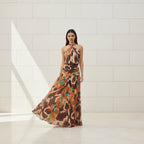 Women's printed mesh halter maxi dress main image