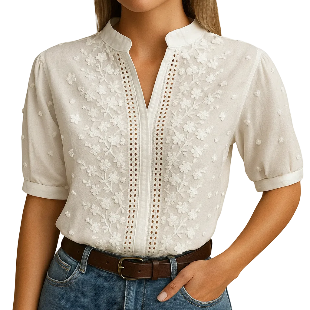 Women's white button front blouse for work and everyday wear back view