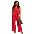 Women's wrap front wide leg jumpsuit for business meetings